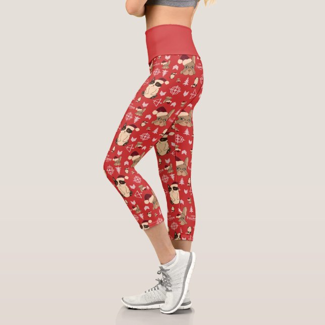 Hawkeye Cat & Dog Winter Holiday Pattern Capri Leggings (Left)