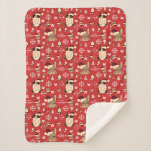 Hawkeye Cat & Dog Winter Holiday Pattern Sherpa Blanket