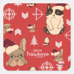 Hawkeye Cat &amp; Dog Winter Holiday Pattern Square Sticker