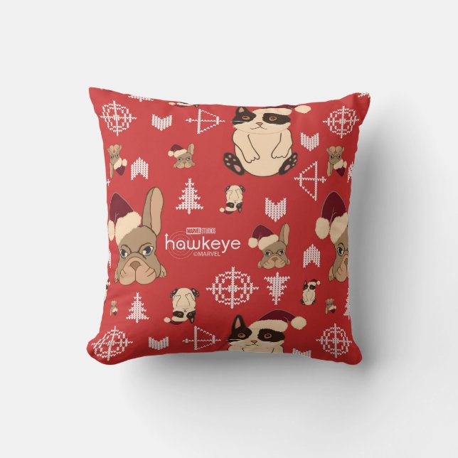 Hawkeye Cat & Dog Winter Holiday Pattern Throw Pillow (Front)
