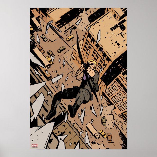 Hawkeye Falling From Window Poster (Front)