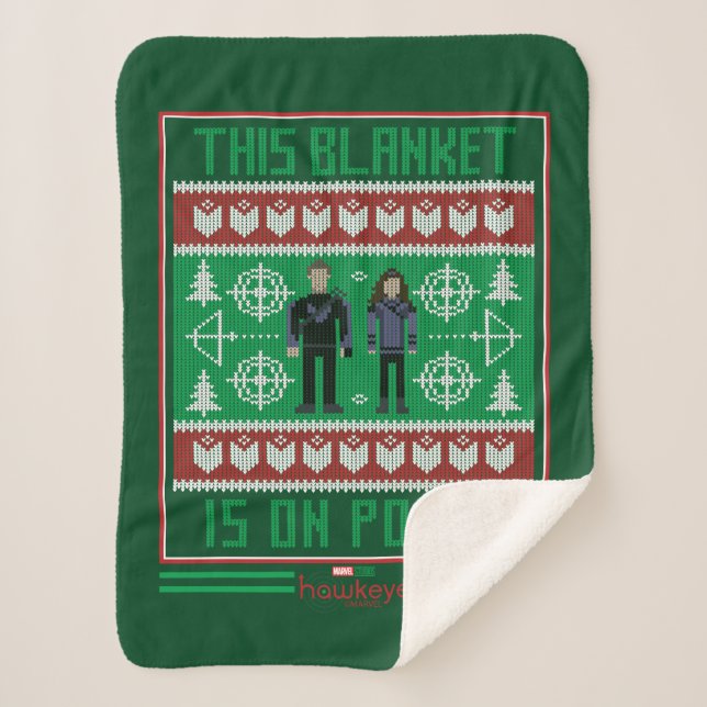Hawkeye & Kate Bishop Holiday Graphic Sherpa Blanket (Front)