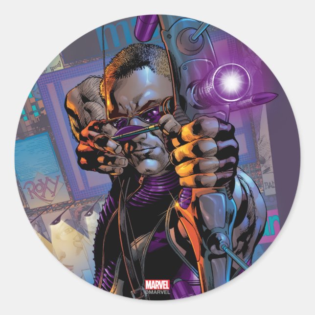 Hawkeye Taking Aim Classic Round Sticker (Front)