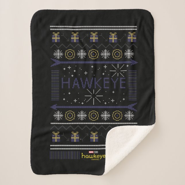 Hawkeye Winter Holiday Graphic Sherpa Blanket (Front)