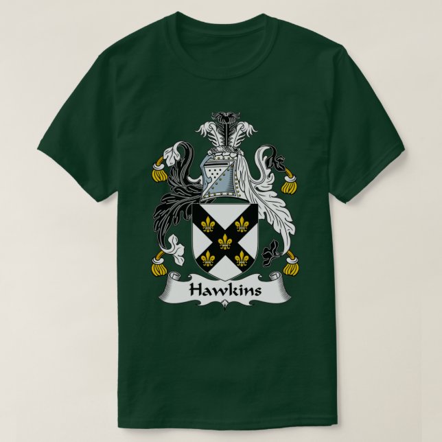 Hawkins Coat of Arms Family Crest  T-Shirt (Design Front)