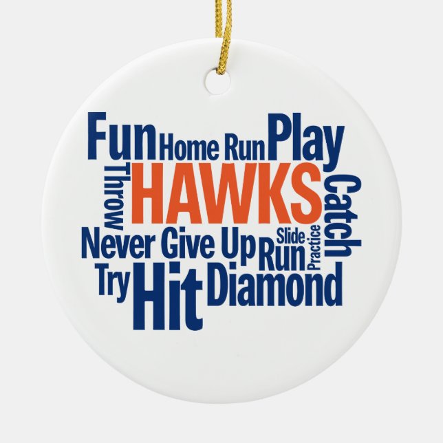Hawks Baseball Ceramic Ornament (Front)