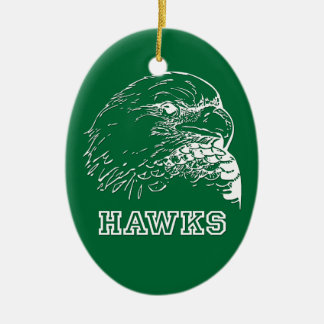 Hawks on Green Oval Ceramic Ornament