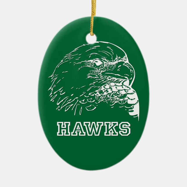 Hawks on Green Oval Ceramic Ornament (Front)