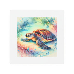 Hawksbill Sea Turtle 210724AREF122 - Watercolor Metal Print