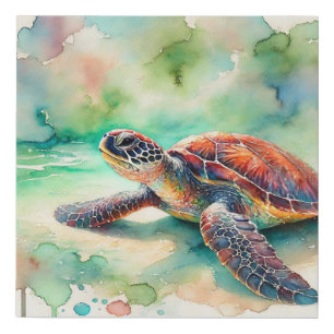 Hawksbill Sea Turtle 230924AREF111 - Watercolor Faux Canvas Print