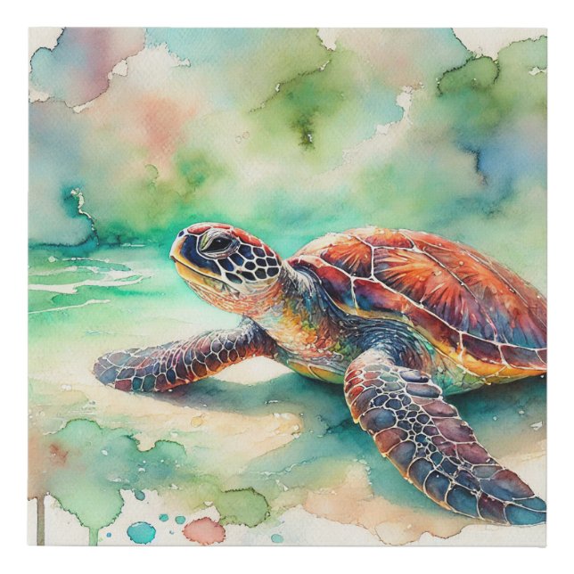 Hawksbill Sea Turtle 230924AREF111 - Watercolor Faux Canvas Print (Front)