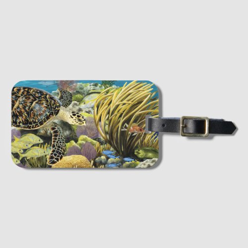 Hawksbill Sea Turtle Over a Patch Reef T_shirt Luggage Tag