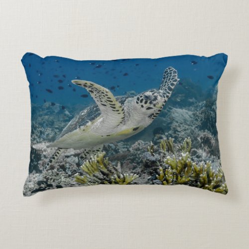 Hawksbill Sea Turtle Swimming Decorative Pillow