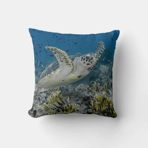 Hawksbill Sea Turtle Swimming Throw Pillow