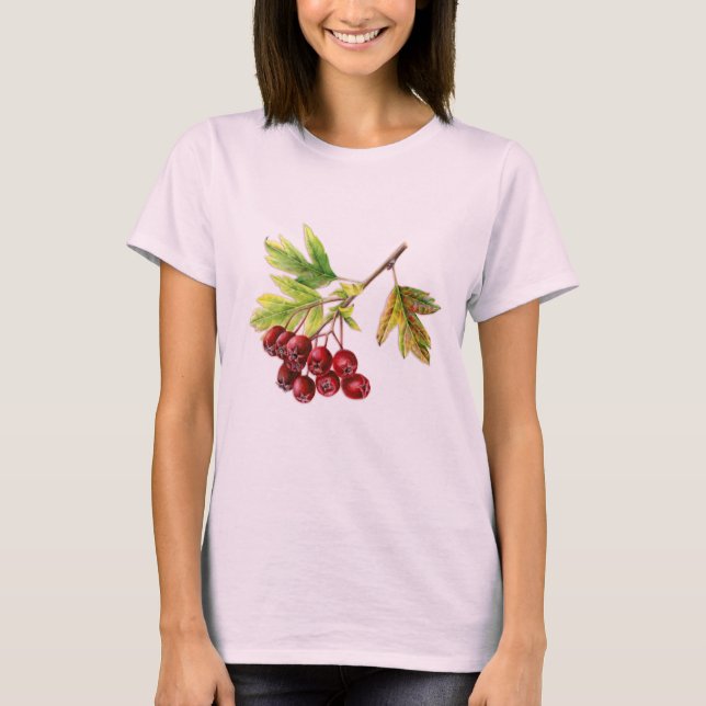 Hawthorn botanical fine art fall berries t-shirt (Front)