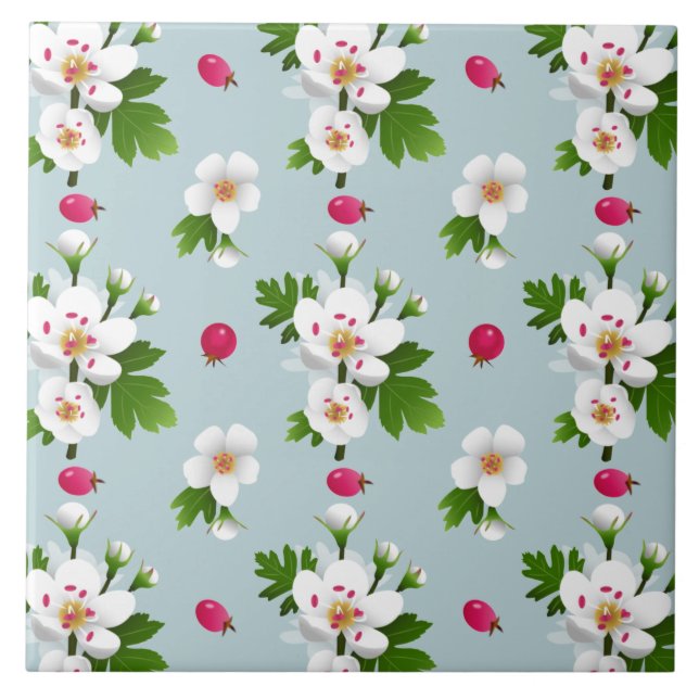 Hawthorn Flowers Ceramic Tile (Front)