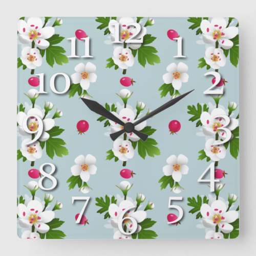 Hawthorn Flowers Square Wall Clock