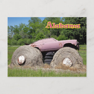 Hay Bale Art - Pink Monster Truck Postcard