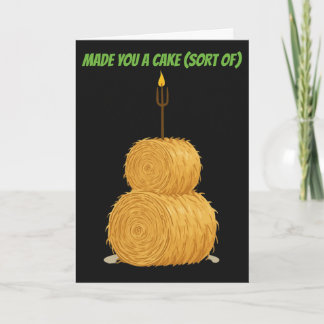 Hay Bale Birthday Cake Candle Pitchfork Card