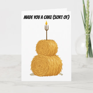 Hay Bale Birthday Cake Candle Pitchfork Card