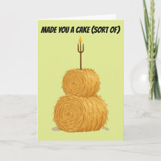 Hay Bale Birthday Cake Candle Pitchfork Card