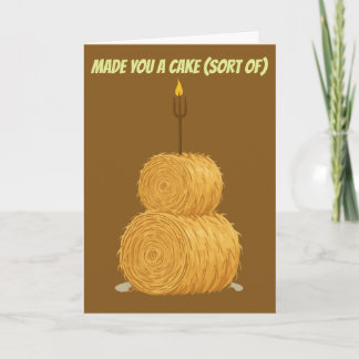 Hay Bale Birthday Cake Candle Pitchfork Card