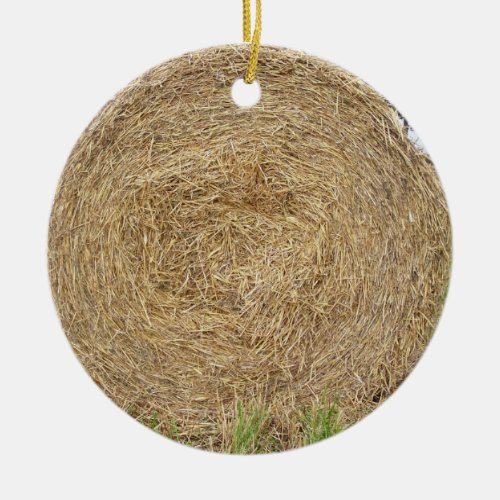 Hay bale in a field ceramic ornament