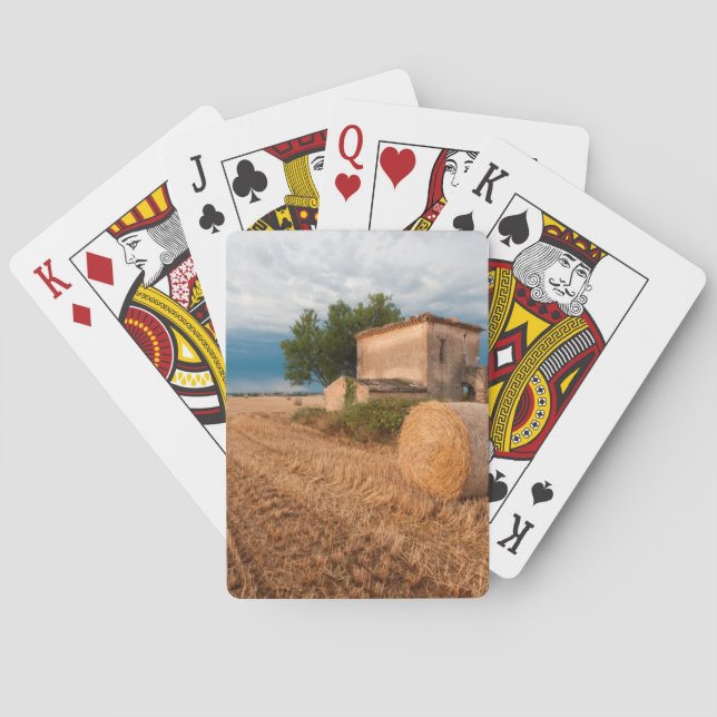 Hay bale in Provence field Poker Cards (Back)