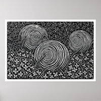 Hay Bales And Clover Large Linocut Print