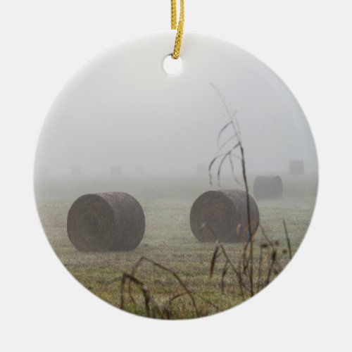 Hay Bales In The Fog Ceramic Ornament