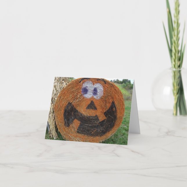 Hay Barrel Pumpkin Halloween Card (Front)