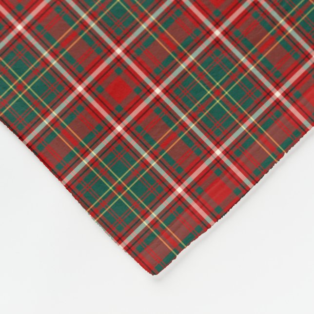 Hay Clan Red, Green, and White Tartan Fleece Blanket (Corner)