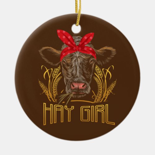 Hay Girl Cow Girl Farmer  Ceramic Ornament