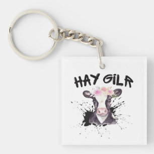 Hay Girl Farmer Funny Cattle Cow Farm Lovers Keychain