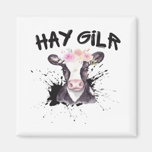 Hay Girl Farmer Funny Cattle Cow Farm Lovers  Magnet