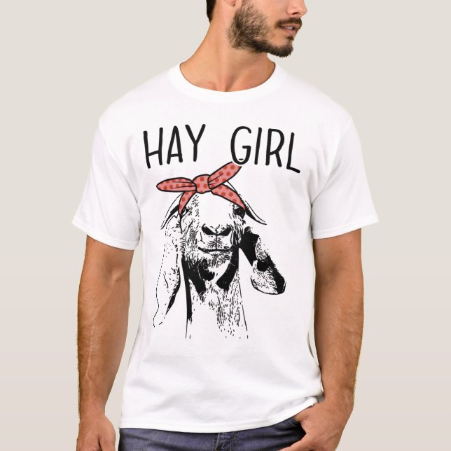 Hay Girl Funny Goat Wearing Bandanna T-Shirt (Front)