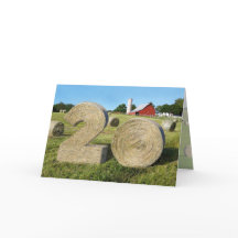 "Hay! Happy 20th!" greeting card with Hay Bales