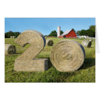 "Hay! Happy 20th!" greeting card with Hay Bales