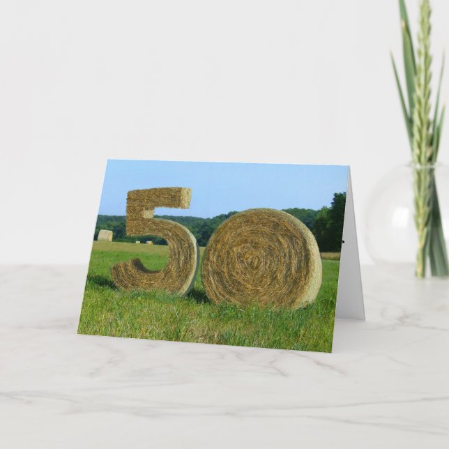 "Hay! Happy 50th!" greeting card with Hay Bales (Front)