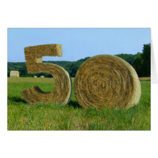 "Hay! Happy 50th!" greeting card with Hay Bales