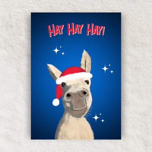 Hay Hay Hay Pun Donkey Santa Hat Christmas  Holiday Card
