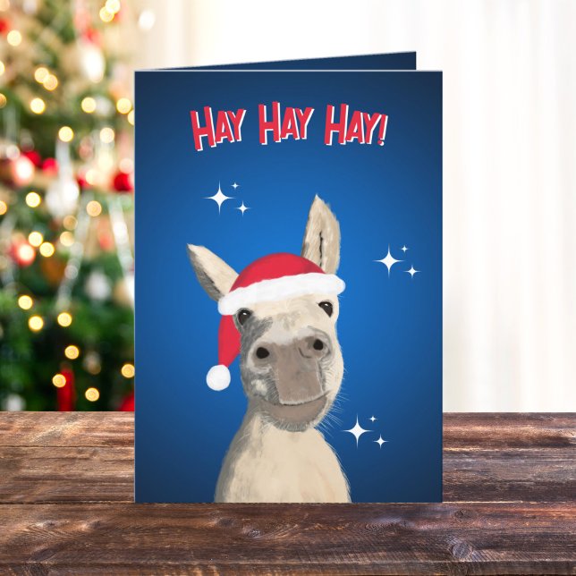 Hay Hay Hay Pun Donkey Santa Hat  Holiday Card (Creator Uploaded)