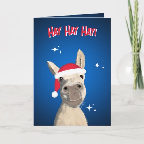 Hay Hay Hay Pun Donkey Santa Hat  Holiday Card