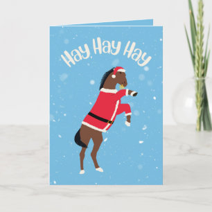 Hay hay hay pun horse Santa funny Christmas  Holiday Card