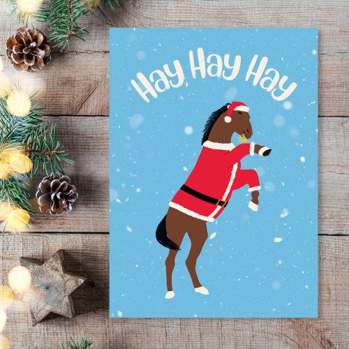 Hay hay hay Santa horse funny Christmas Holiday Card