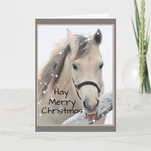 Hay Merry Christmas Horse Farm Animal Humor Card (Front)