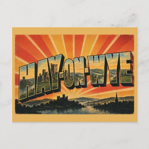 Hay-on-Wye Wales Vintage Travel Art Postcard