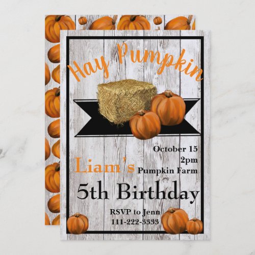 Hay Pumpkin Fall Birthday Party Invitation