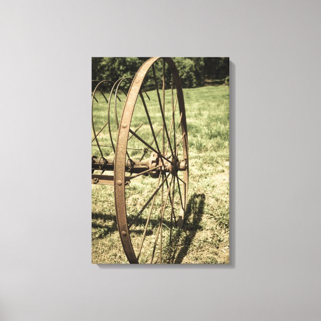 Hay Rake Wheel Aged Canvas Print (Front)