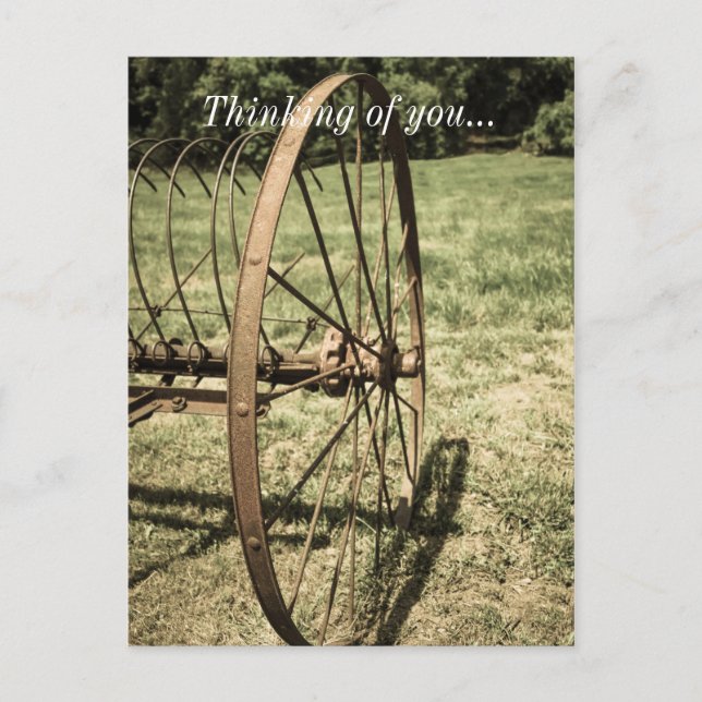 Hay Rake Wheel Aged Thinking Of You Postcard (Front)